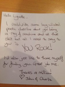 A gorgeous thank you note from a loved up couple