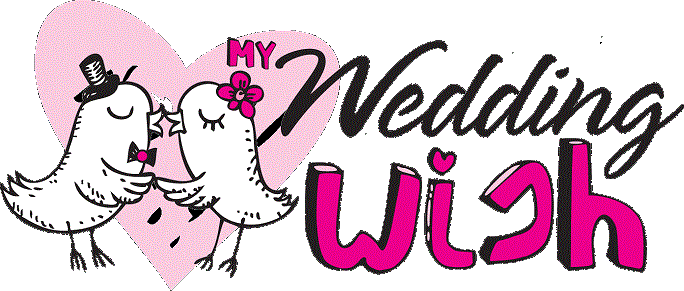 Logo for charity My Wedding Wish two cartoon birds kissing